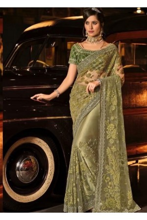 Light Green Color Designer Net Saree